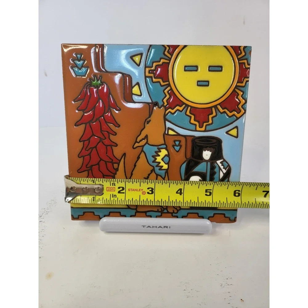 Earthtones Hand Glazed Art Tile Southwestern Coyote Sun Chili Pepper 6x6 4251A